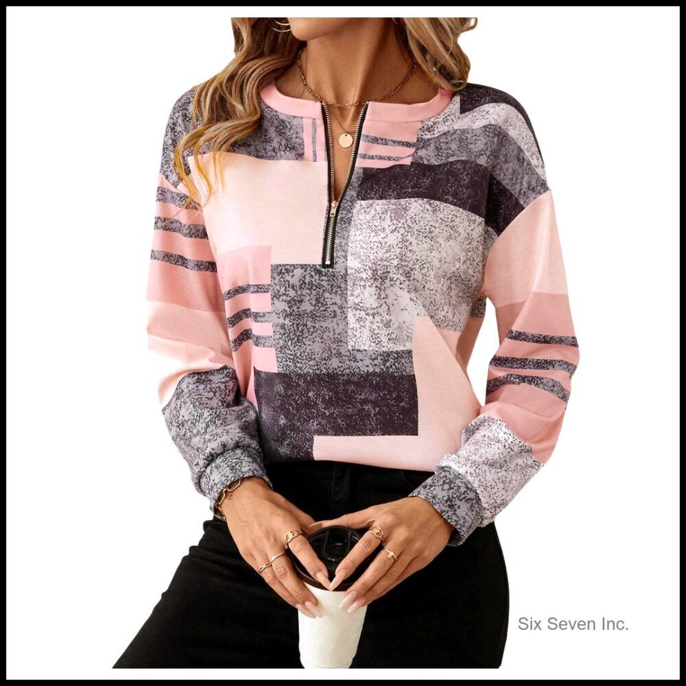 Color Block Half Zip Pullover Sweatshirt Oversized Casual Y2K Chic